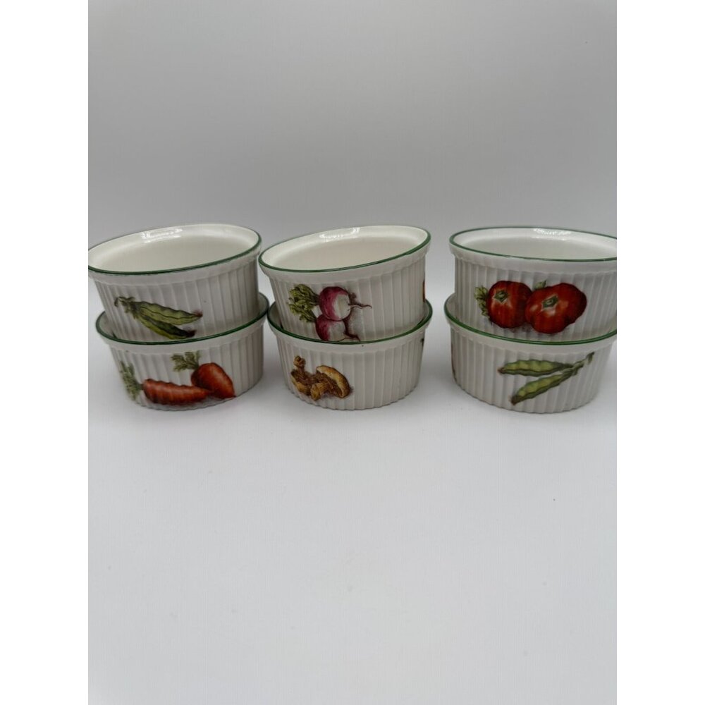 Six - 6 3" ramekin Porcelain Pillivuyt FRANCE J Chomette & Son Veggies 1951-2013